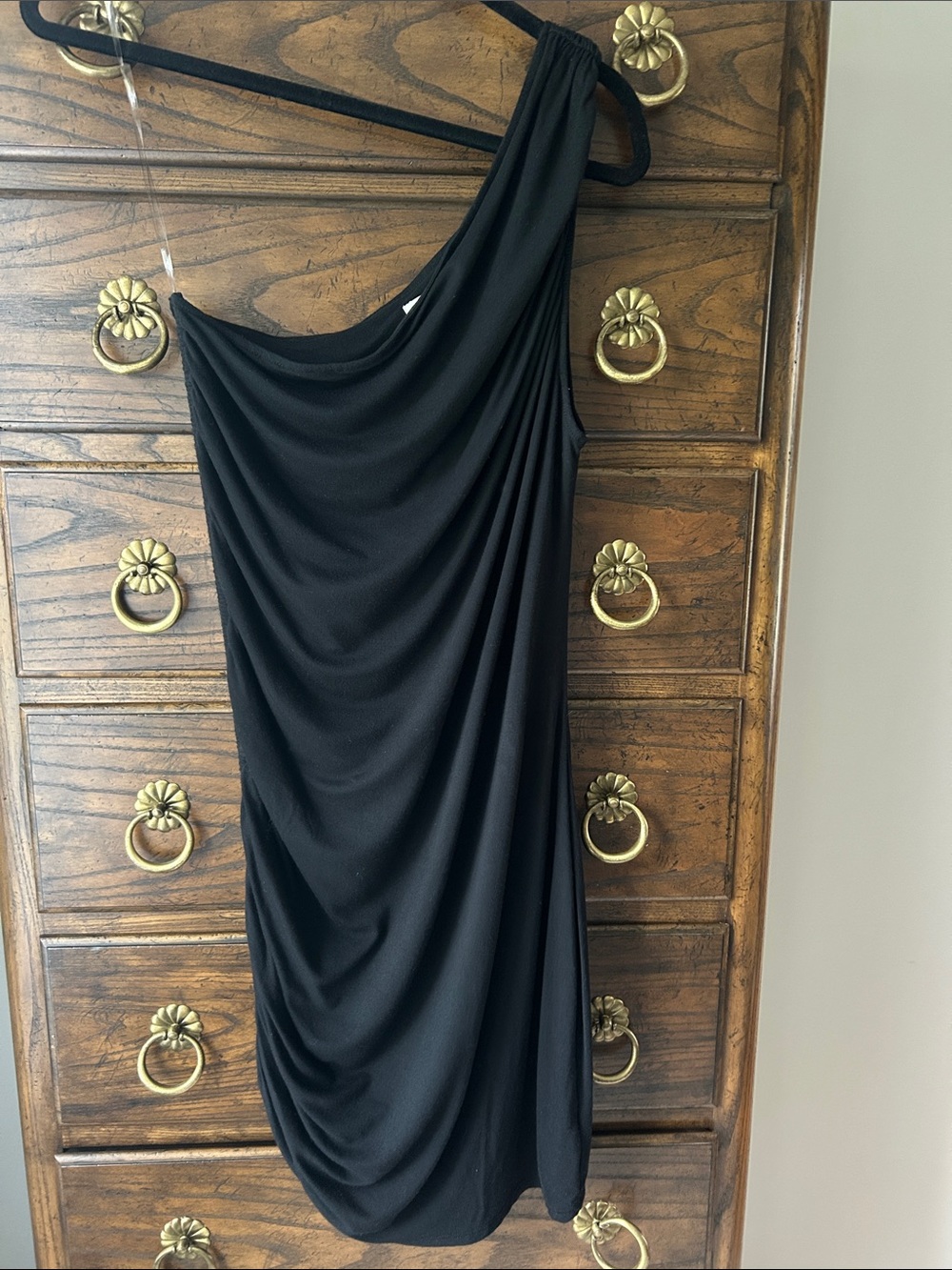 a new day Black One-Shoulder Ruched Side Knit Dress, Size L